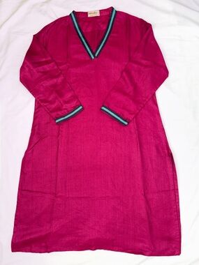✨ Gorgeous Fabindia Silk Blend A-Line Dress | Size L | Magenta & Teal 💎